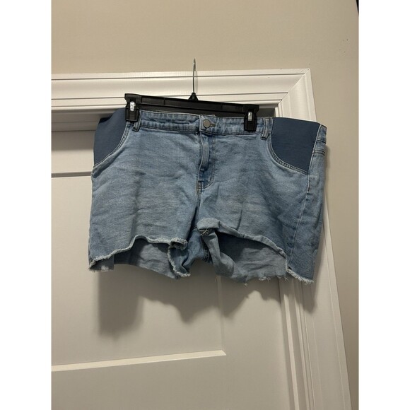 Motherhood Maternity Blue Denim Shorts Low Rise Under Belly Cut Off Size XXL - Picture 1 of 4